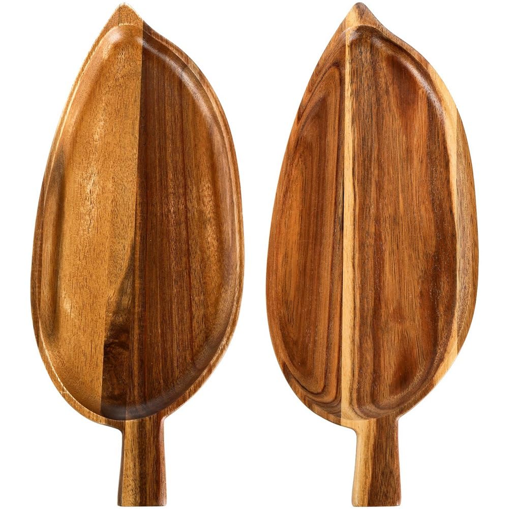 2 Pc Wood Serving,13 Inch X 5.5 Inch Leaf Shaped Food Serving Trays for Entertaining,Small Cheese Platter Board Easy Install Easy to Use