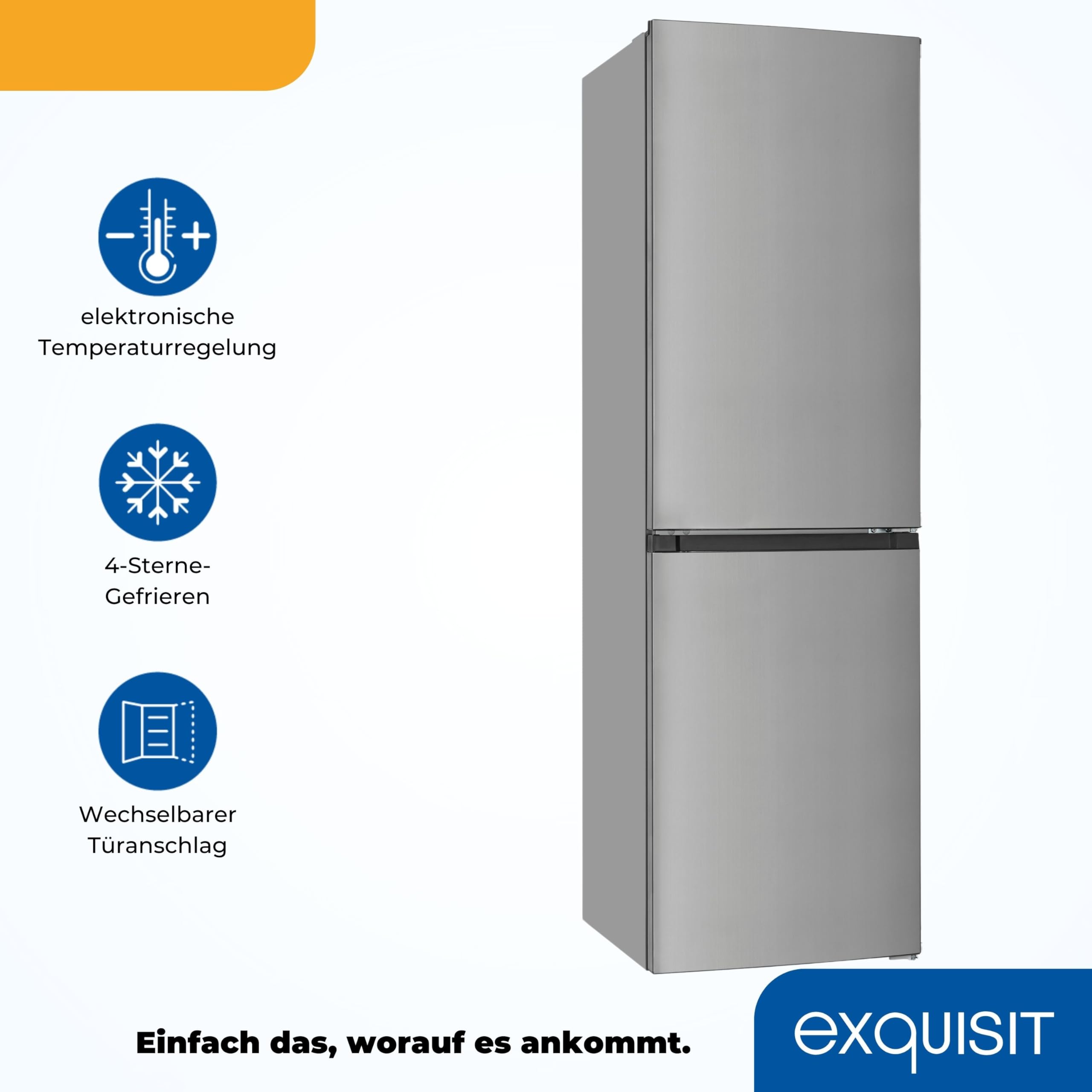Exquisit No-Frost Kühl-Gefrierkombination - 247 L Kühlschrank Edelstahl | Leises 180 cm Standgerät mit 39 dB, 4-Sterne-Gefrierfach und No-Frost Technologie gegen Frostbildung im Gefrierbereich
