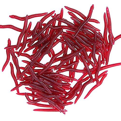 Jnrtifow 100Pcs/Box Silicone Fishy Smell Red Worm Soft Lures Earthworm Artificial Rubber Baits