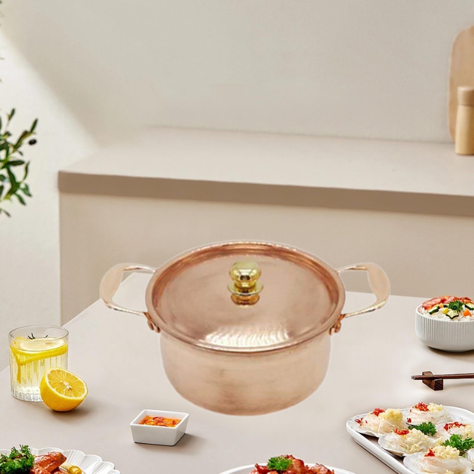 Baoblaze Pentola in Rame con Coperchio per Induzione - Antiaderente per Zuppa, Cucina Domestica Commerciale