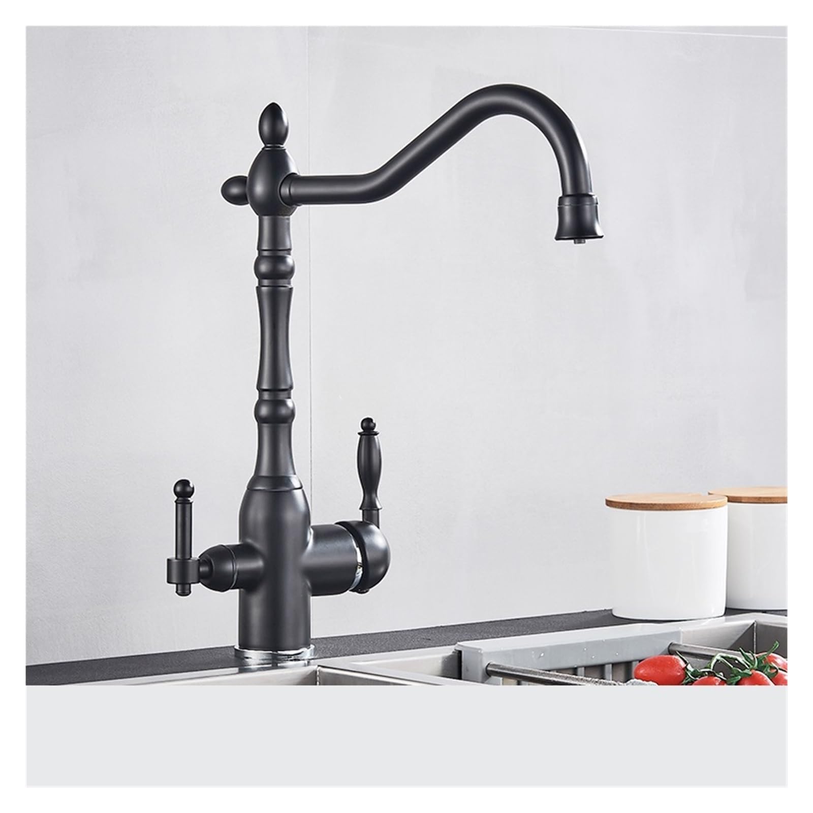 Yjyjy Black Chrome Faucet Antique Brass Filtered Kitchen Faucet Purify Faucets Mixer Tap Hot Cold Water 360 Rotation Water Purification Water Crane Tap Tap