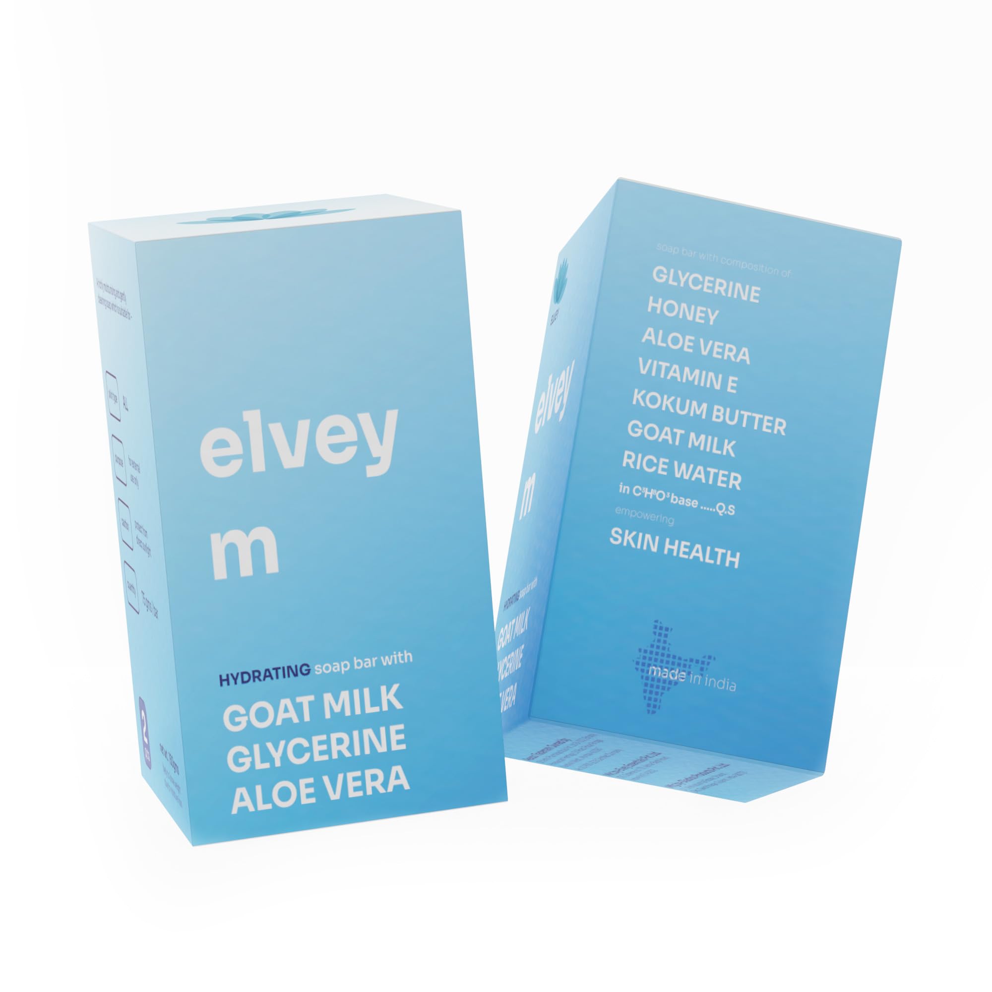 Elvey EssentialsM Moisturising Soap (Pack Of 2) | Goat Milk, Glycerine, Honey & Cold Pressed Aloe Vera For Deep Skin Moisturising, Antiseptic Healing & Glow | 75 Gm/Soap