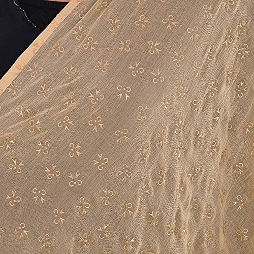 Image of YOUTHQUAKE Soft Chiffon Dupatta with Golden Foil Print & Tassels for Women & Girls