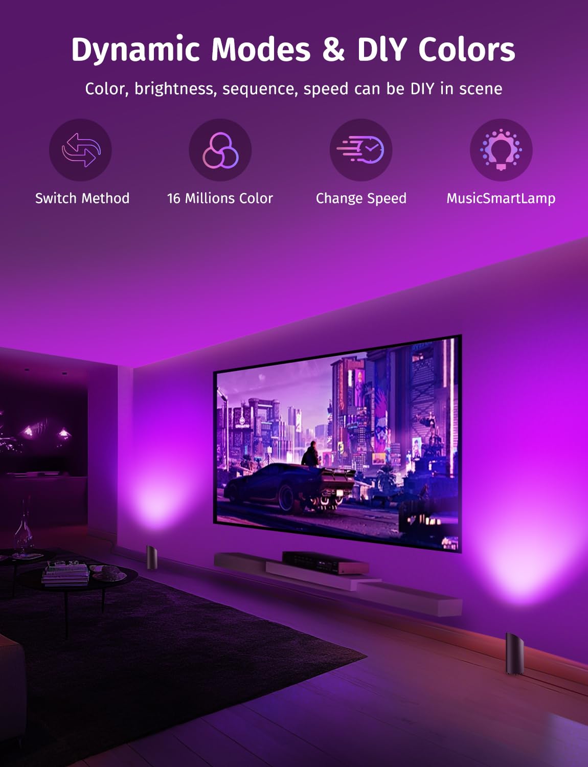 GeyouLux 5W RGBW LED Uplight Spot Regulable, Lampara Pie Led Para Salón con Mando a Distancia, Control a TravéS De La Aplicación, Temporizador, Modo Música Para Salón, Videojuegos, Negro 2 Piezas