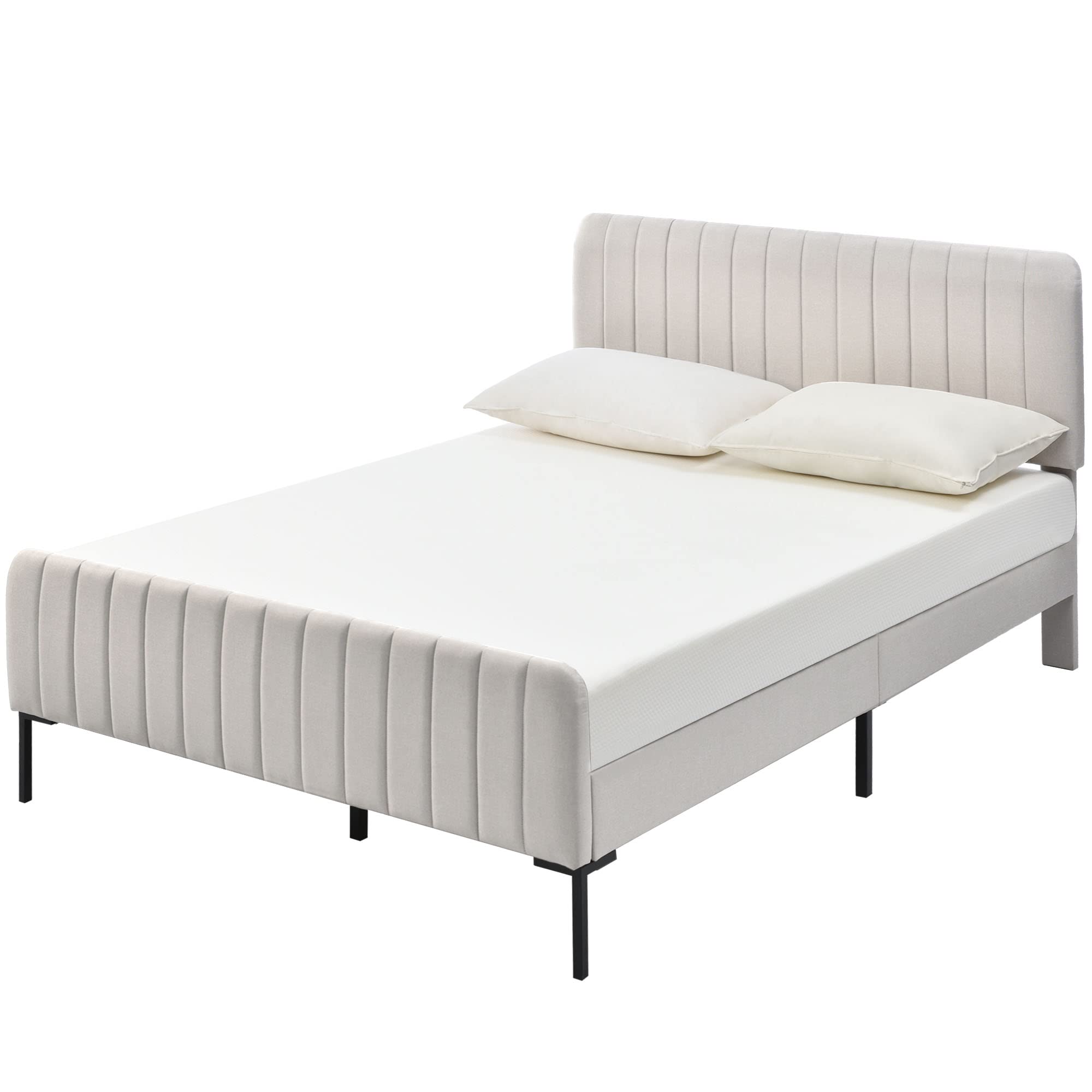 Letto matrimoniale imbottito 160 x 200 cm, struttura letto con rete a doghe e testiera regolabile, letto imbottito in grigio e beige, letto per ragazzi per camera da letto, camera degli ospiti,