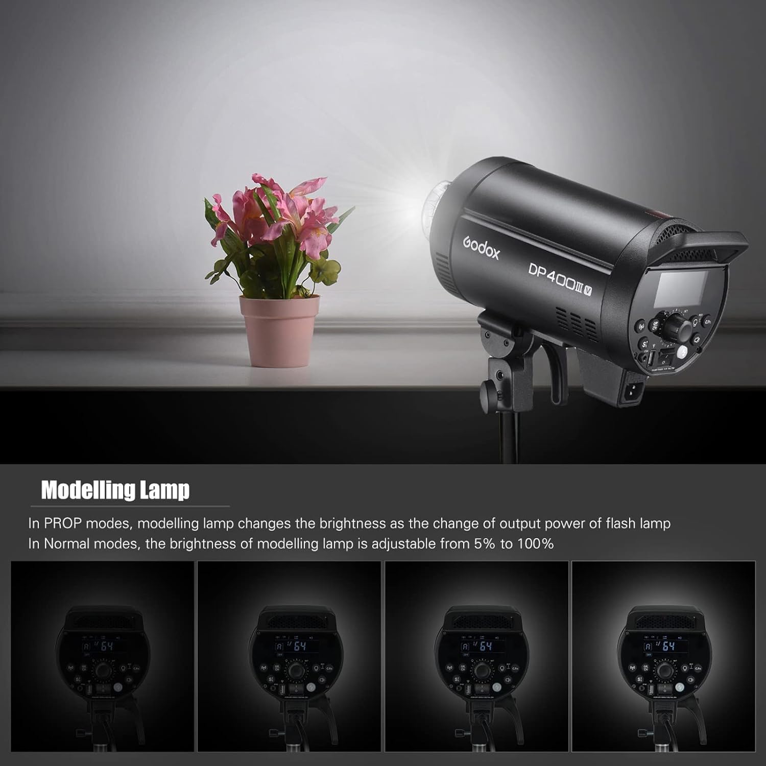 Godox DP400IIIV DPIII-V 400W Flash de Studio avec 30W COB LED Modeling Lampe 5800K ± 200K, GN87 400Ws Puissant Flash Professionnel avec Godox 2.4G sans Fil X Système Bowens Mount Flash Stroboscopique
