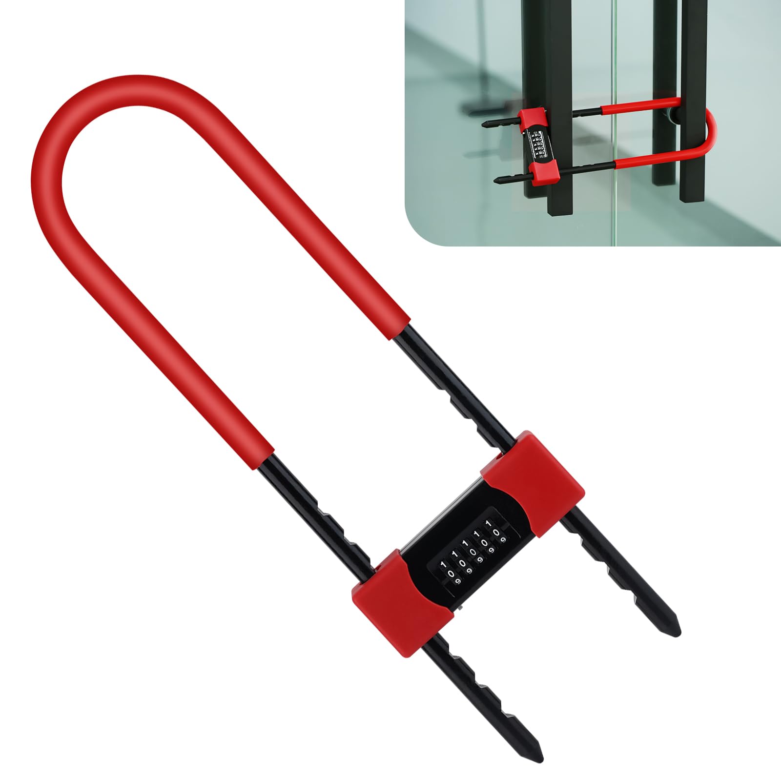 U-Lock Zamek szyfrowy z długim uchwytem z pięciocyfrowym kodem, zapięcie na rower, rower elektryczny, MTB, szklane drzwi (U4)