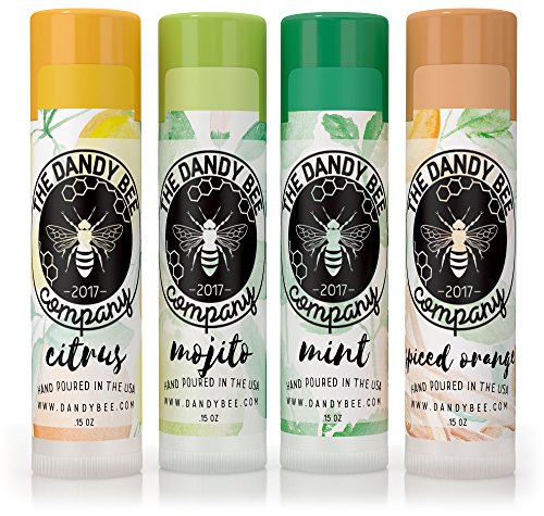 Organic Beeswax Lip Balm by Dandy Bee Co. – Assorted 4 Pack Citrus, Mojito, Mint, Spiced – Organic Beeswax, Shea Butter, Vitamin E, Essential Oils - Deep Healing Lip Butter for Dry Lip - Made in USA