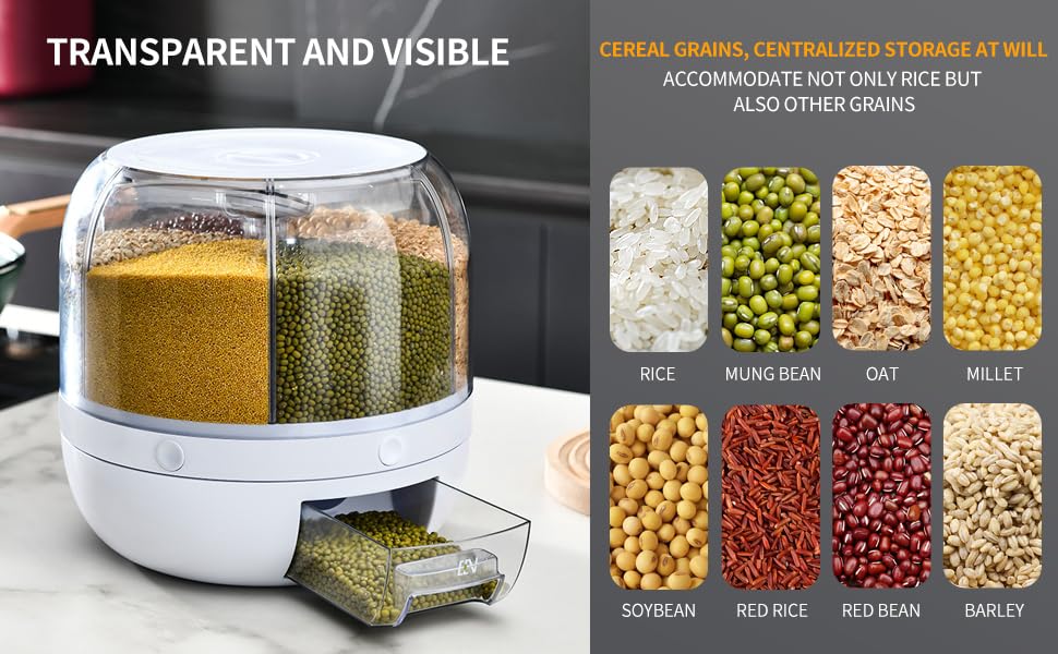 NISHIV 6-Grid 360°Rotation Cereal Dry Food Rice Grain Storage Dispenser Dry Food Storage Box 360° Rotating Grain Container for Home, Cereal Transparent Bucket, storage box (Pack Of 1) NISHIV 6-Grid 360°Rotation Cereal Dry Food Rice Grain Storage Dispenser Dry Food Storage Box 360° Rotating Grain Container for Home, Cereal Transparent Bucket, storage box (Pack Of 1)