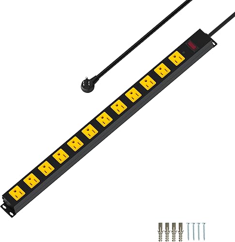 Miniatura 8 de Regleta de alimentación de metal para montaje de 12 tomas, protector de sobretensiones, cable resistente de gran espacio y montaje en pared