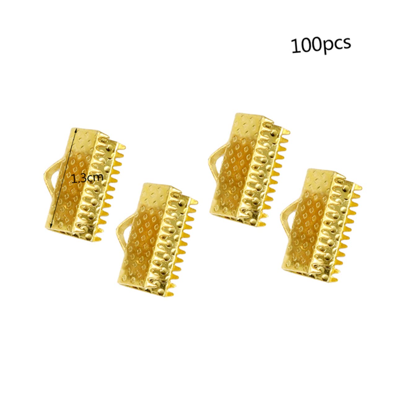 HOODANCOS 100pcs 1.3cm Gold Plated Metal Clip for Ribbon Crimp Ends Cord Crimp DIY Jewelry Making Kit Buckles Zipper Clips