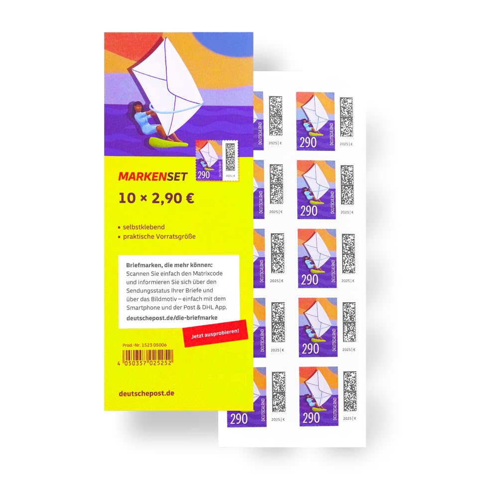 10 Stück 2,90 EUR 2,90 € 2,9 EUR potfrische selbstklebende Briefmarken | Frankaturware Markenset (Motiv: Welt der Briefe)