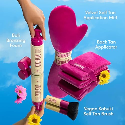 Miniatura 4 de Coco & Eve Bali Bae Self Tan Set (Oscuro). Mousse bronceador sin sol totalmente natural. Loción autobronceadora instantánea con bronceador, Miit y