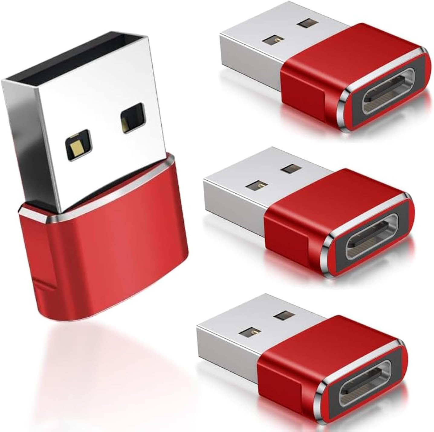 USB to USB C Adapter, USB C Female to USB Male Adapter 4-Pack, Type C Power Charger Cable Connector for Apple Watch iWatch Series 7 SE, IPhone 11 12 13 14 Max Plus Pro, iPads Air, Samsung (RED)