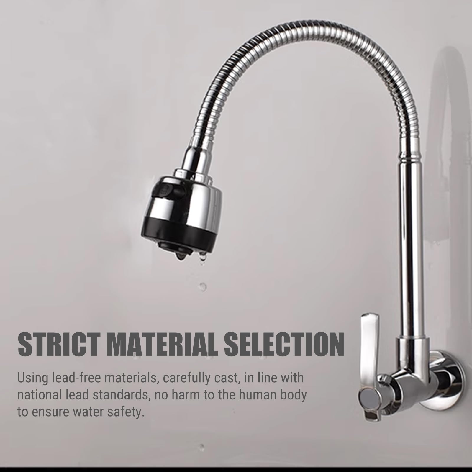 Grifo Cocina Fregadero De Pared Flexible, 360° Giratorio Grifo De Cocina Y BañO De Agua Fria Con 2 Tipos Aerosoles, Acero Inoxidable Monomando Grifo Para Fregadero De Cocina, Ahorro De Agua