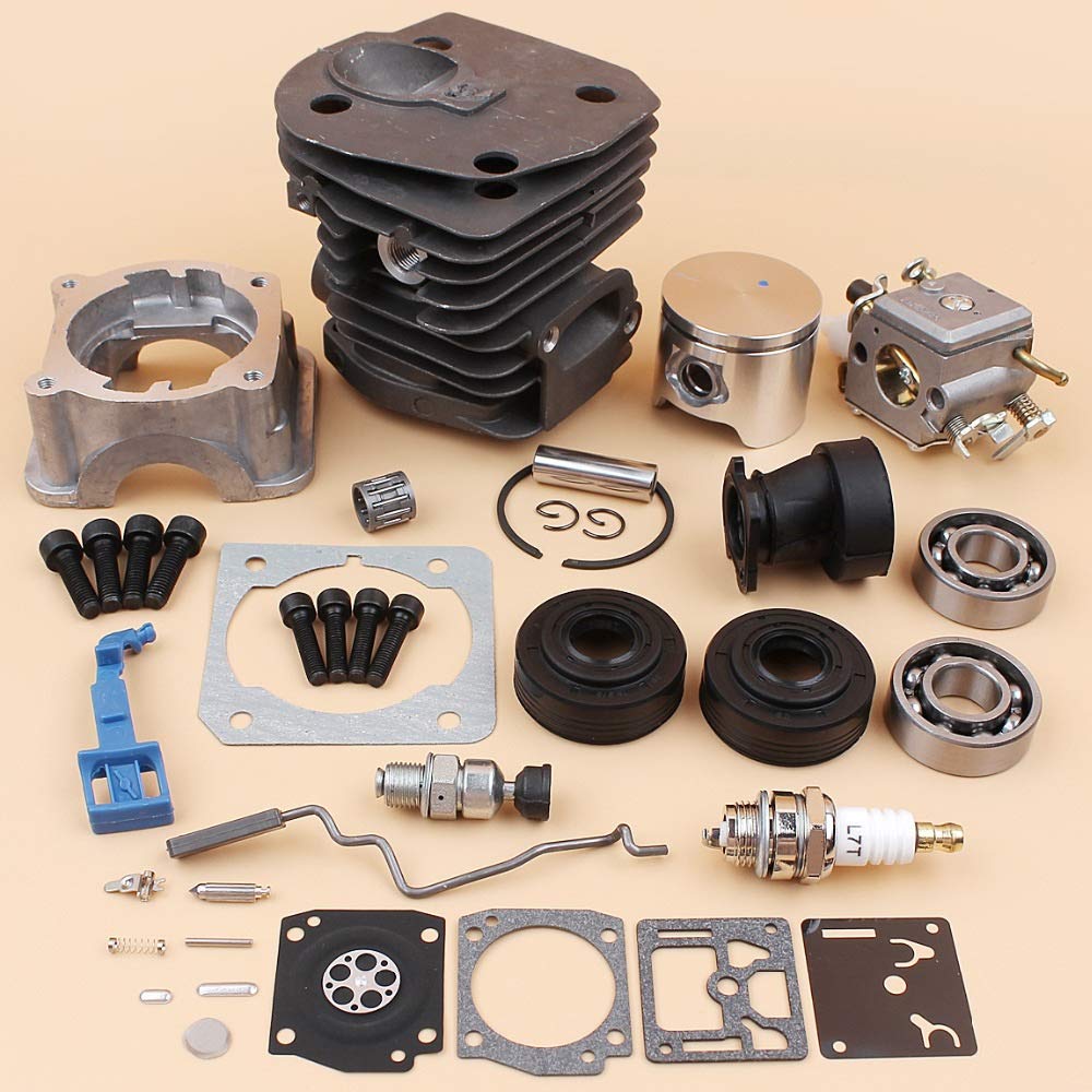 Tiempo Beixi Pan Cilindro carburador cojinete del Sello de Aceite del Acelerador Choke Varilla Kit 44mm Compatible con Husqvarna 340 350 345 Motosierra Motor de Repuesto y Recambio