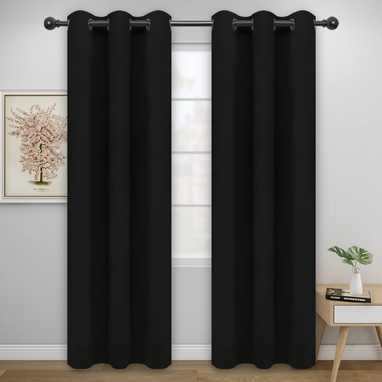 Easy-Going Blackout Curtains for Bedroom, Solid Thermal Insulated Grommet and Noise Reduction Window Drapes, Room Darkening Curtains for Living Room, 2 Panels (42x95 in, Black) — image 1