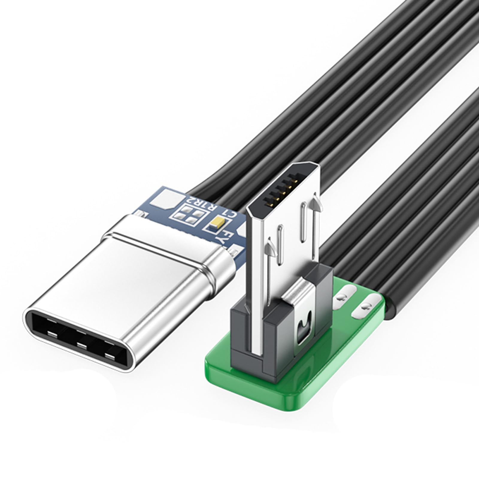 Fentency Short USBC Flat Thin Ribbon FPC Cable USB TypeC 90 Degree to MicroUSB for Data and Charging