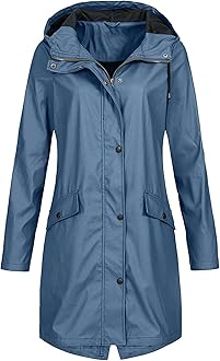 Waterproof Jackets Sale Clearance Women Long Raincoats Lightweight Trench Coats Ladies Windproof Waterproof Hoodies Casual Loose Rain Jacket Winter Fall Outdoor Hiking Traveling Jackets Windbreaker