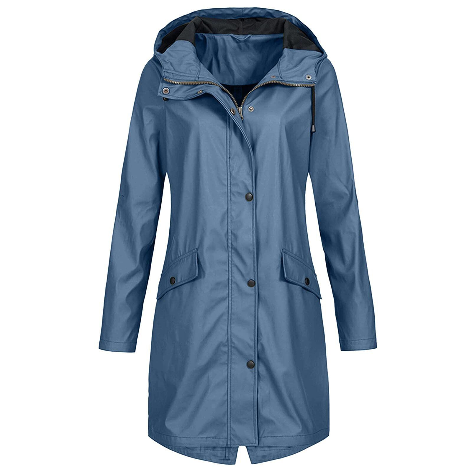 Waterproof Jackets Sale Clearance Women Long Raincoats Lightweight Trench Coats Ladies Windproof Waterproof Hoodies Casual Loose Rain Jacket Winter Fall Outdoor Hiking Traveling Jackets Windbreaker