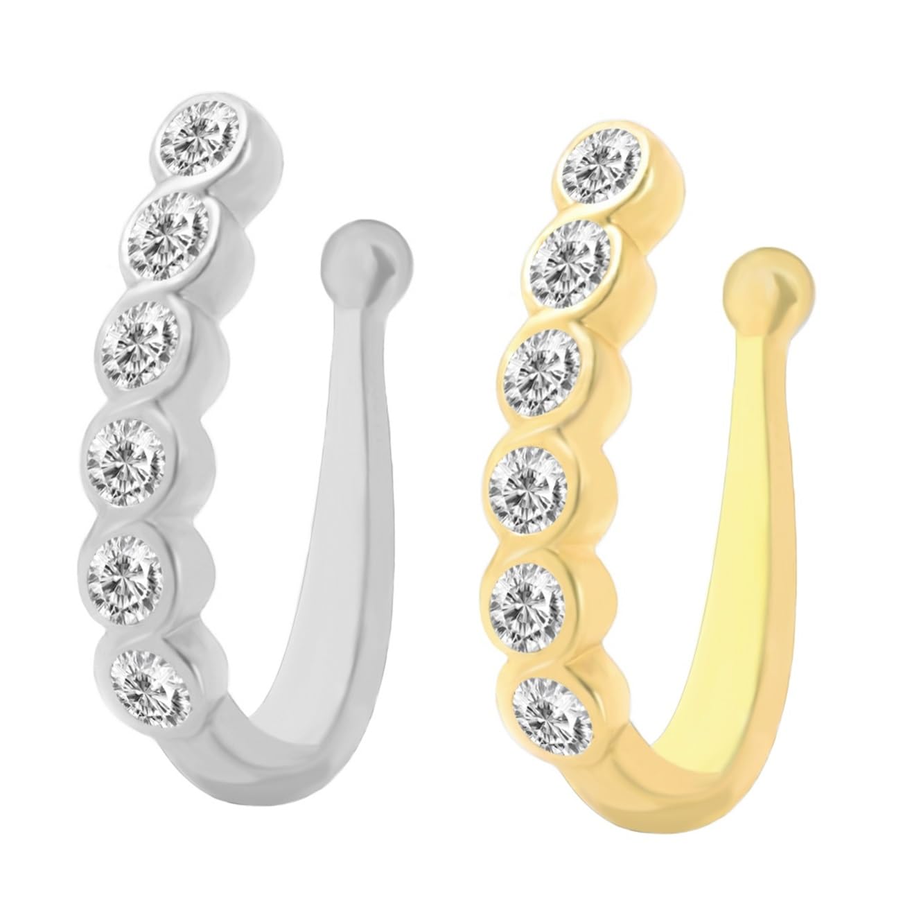 Without Non Piercing Nosepin Pressing Type Clip on Press Nose ring Studs for Girls & Women - Combo 2pcs Silver & Gold-image-36