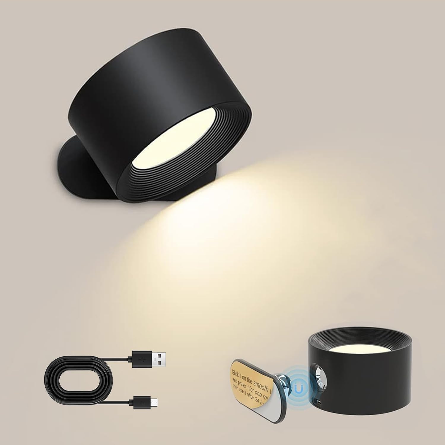 Bizcasa 2000mAh LED Wall Light Indoor, Battery Operated Wall Lamp USB