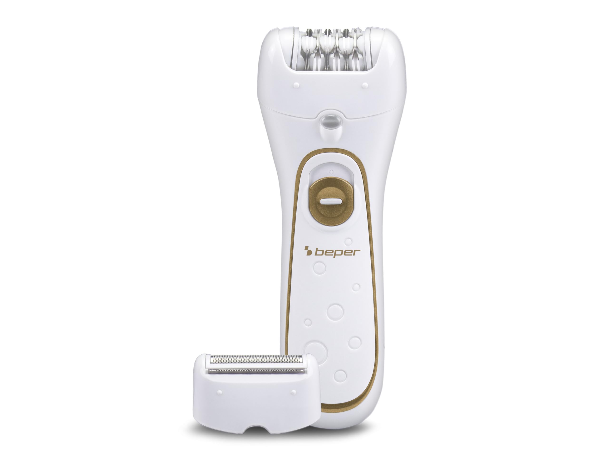 Beper 3BEPI001 Épilateur 2 en 1 Fonctionnement à fil ou rechargeable, Plug&Play, deux têtes, deux vitesses, rasoir et Silk-​épil, épilation rapide, lumière, étui et brosse inclus, autonomie 40 min