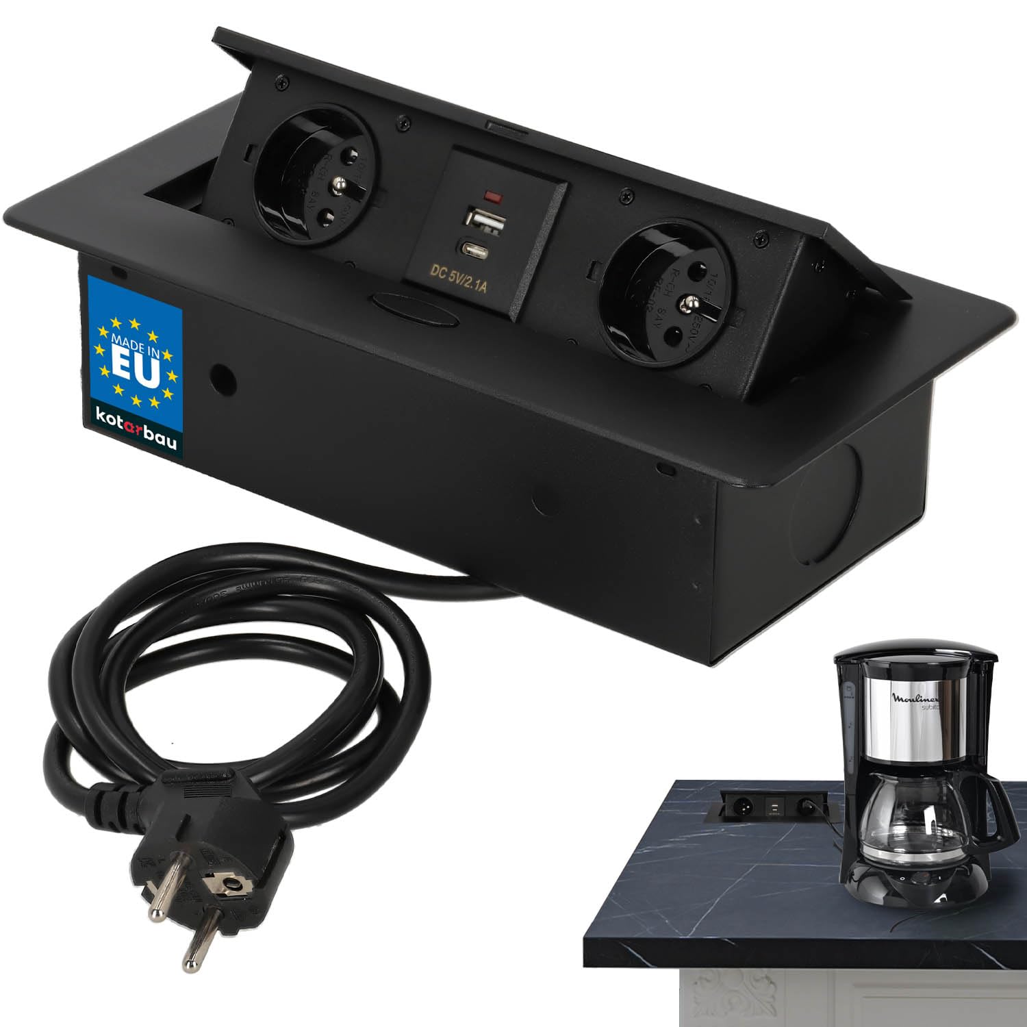 KOTARBAU® Presa a scomparsa con 2 prese 230 V + USB A+C
