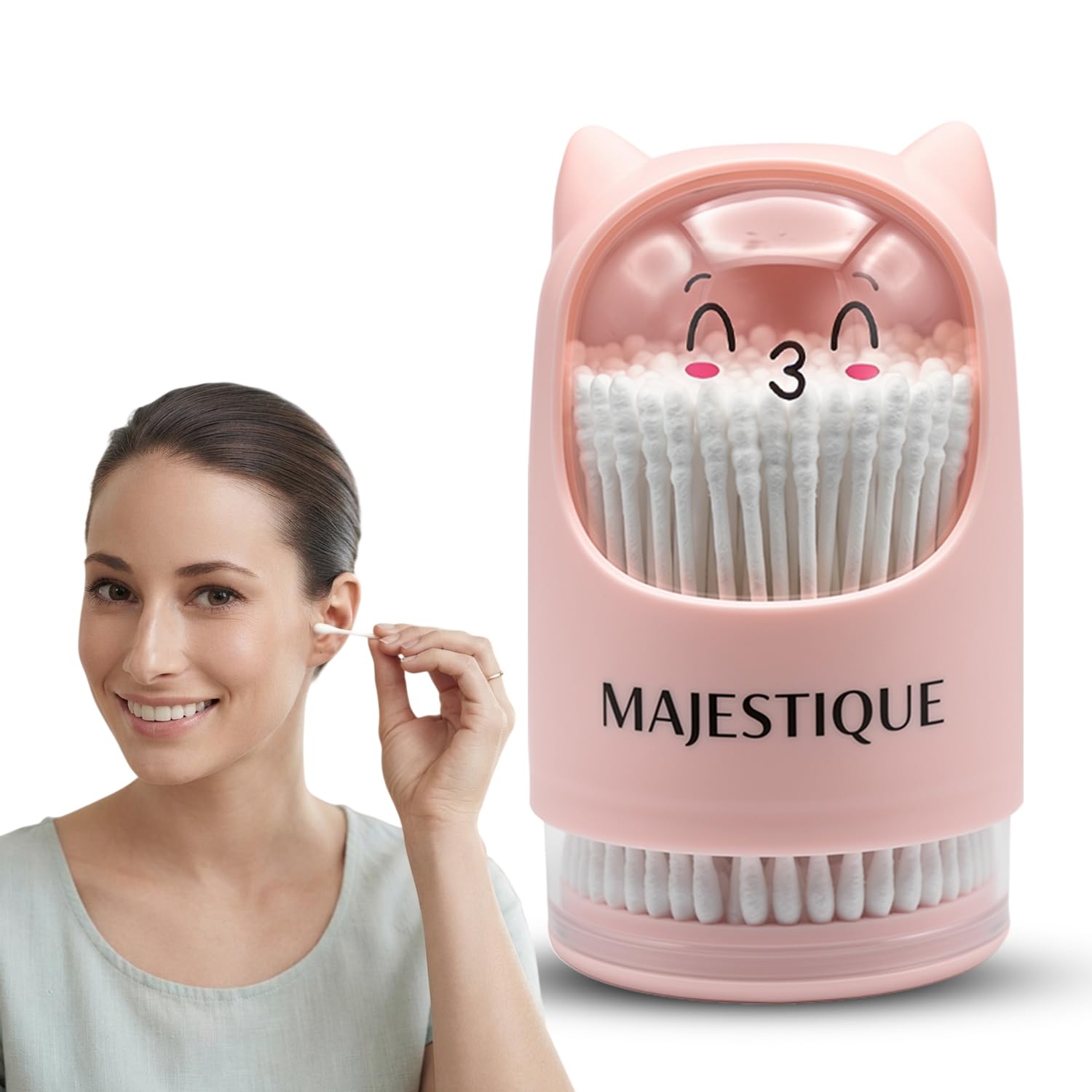 Majestique Cotton Swab Dispenser Box with 200 Cotton Earbuds for Ear Cleaning & Makeup-image-19