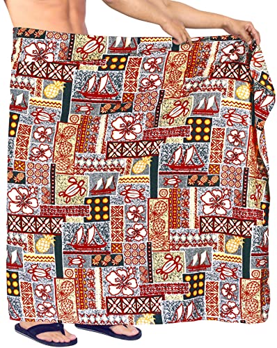 LA LEELA Homme Short De Bain Vacances Paréo Plage Wrap Maillots De Bain Décontractés Long Paréo Brique, Tropical Taille Unique