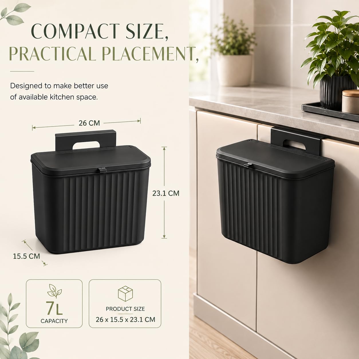 7L Hanging Kitchen Trash Can - Black -4 7L Hanging Kitchen Trash Can - Black -4