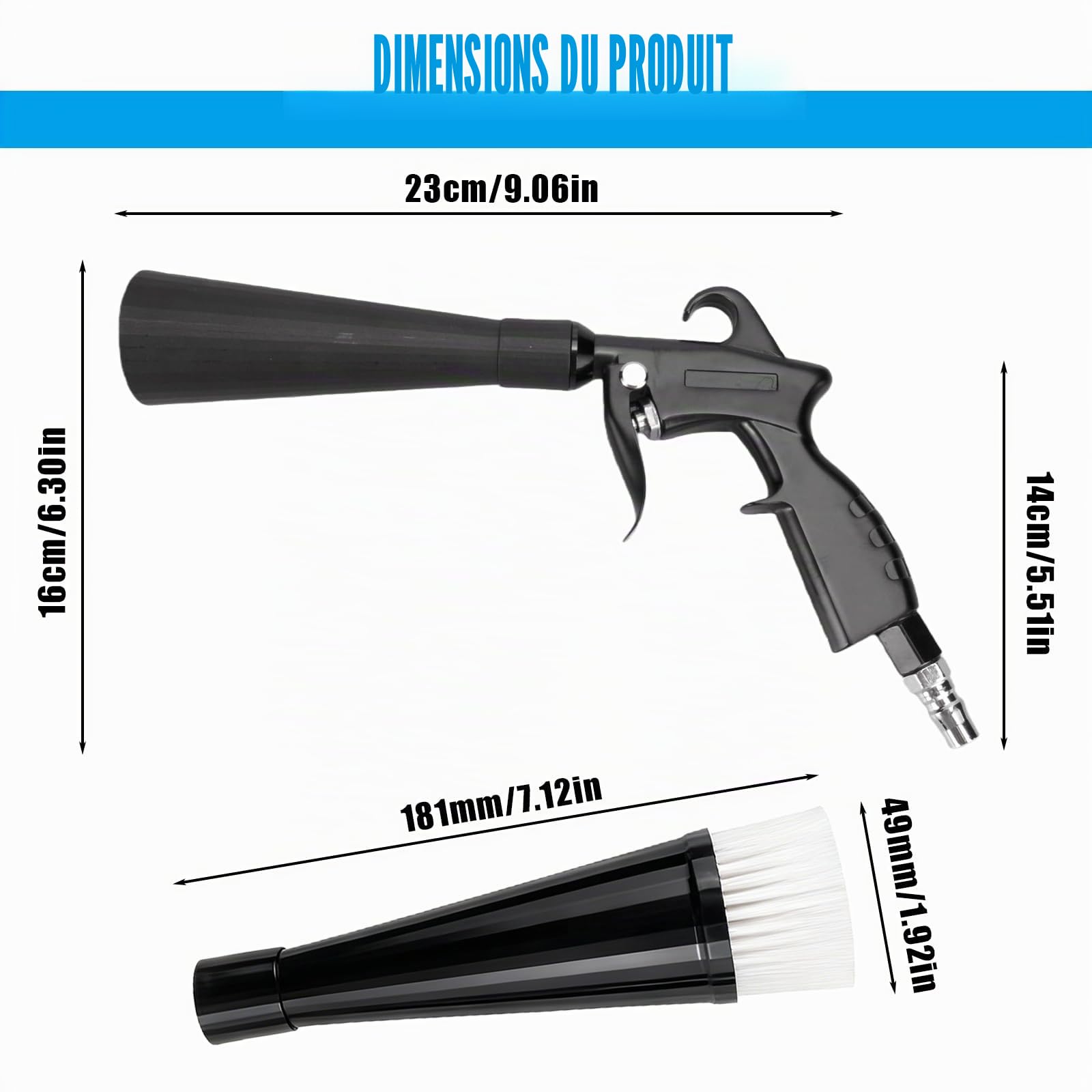 Fusil de nettoyage à sec : outil de nettoyage de voiture pistolet de nettoyage à air comprimé, nettoyage intérieur à air, nettoyage efficace de l'intérieur de la voiture, nettoyage haute pression