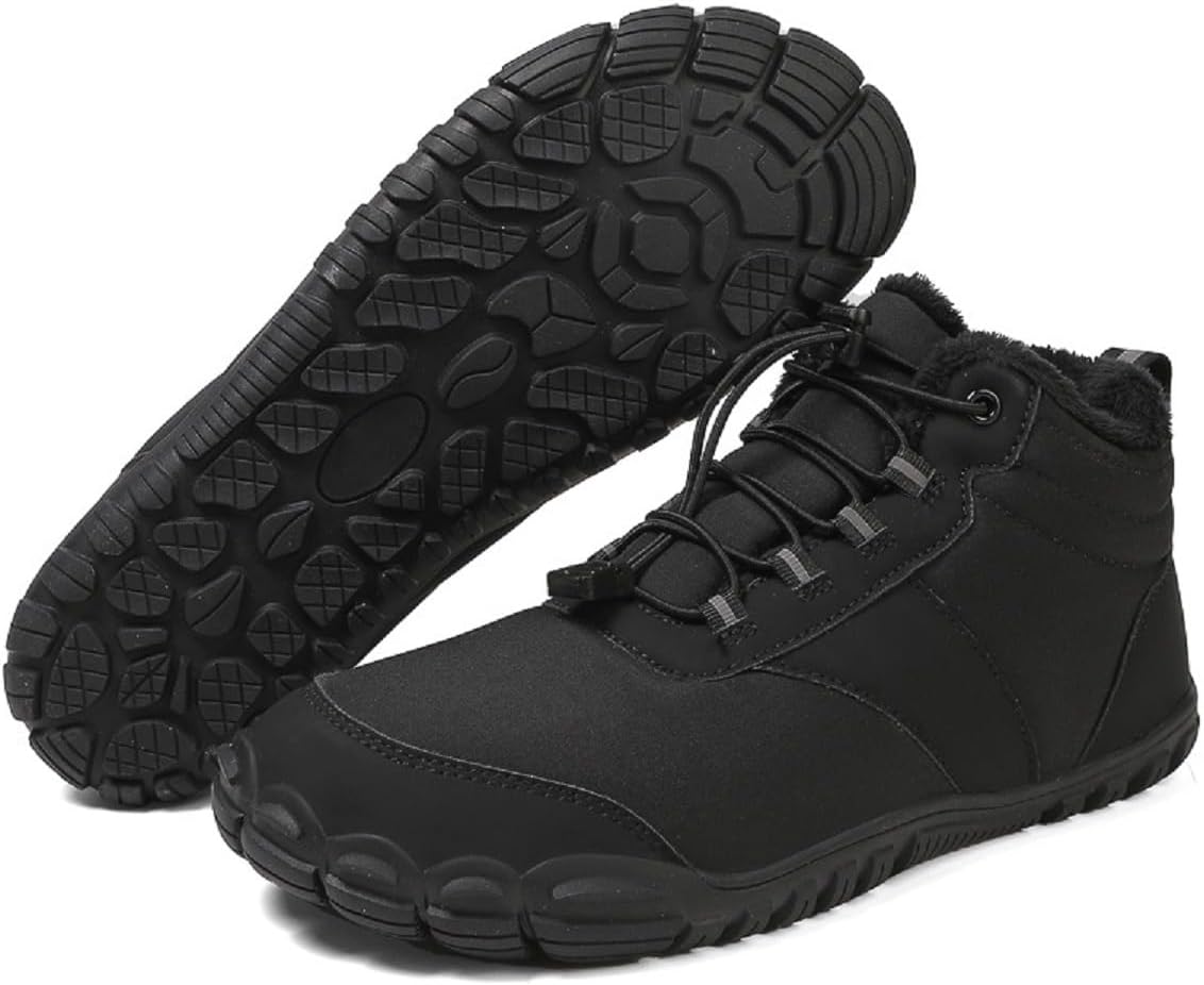 Winter Barefoot Hiking Boots for Men Women,Winter Wide Toe Barefoot Hiking Shoes Boots,Minimalist Snow Boots Barefoot,Five Finger Waterproof Fur Lining Sneakers