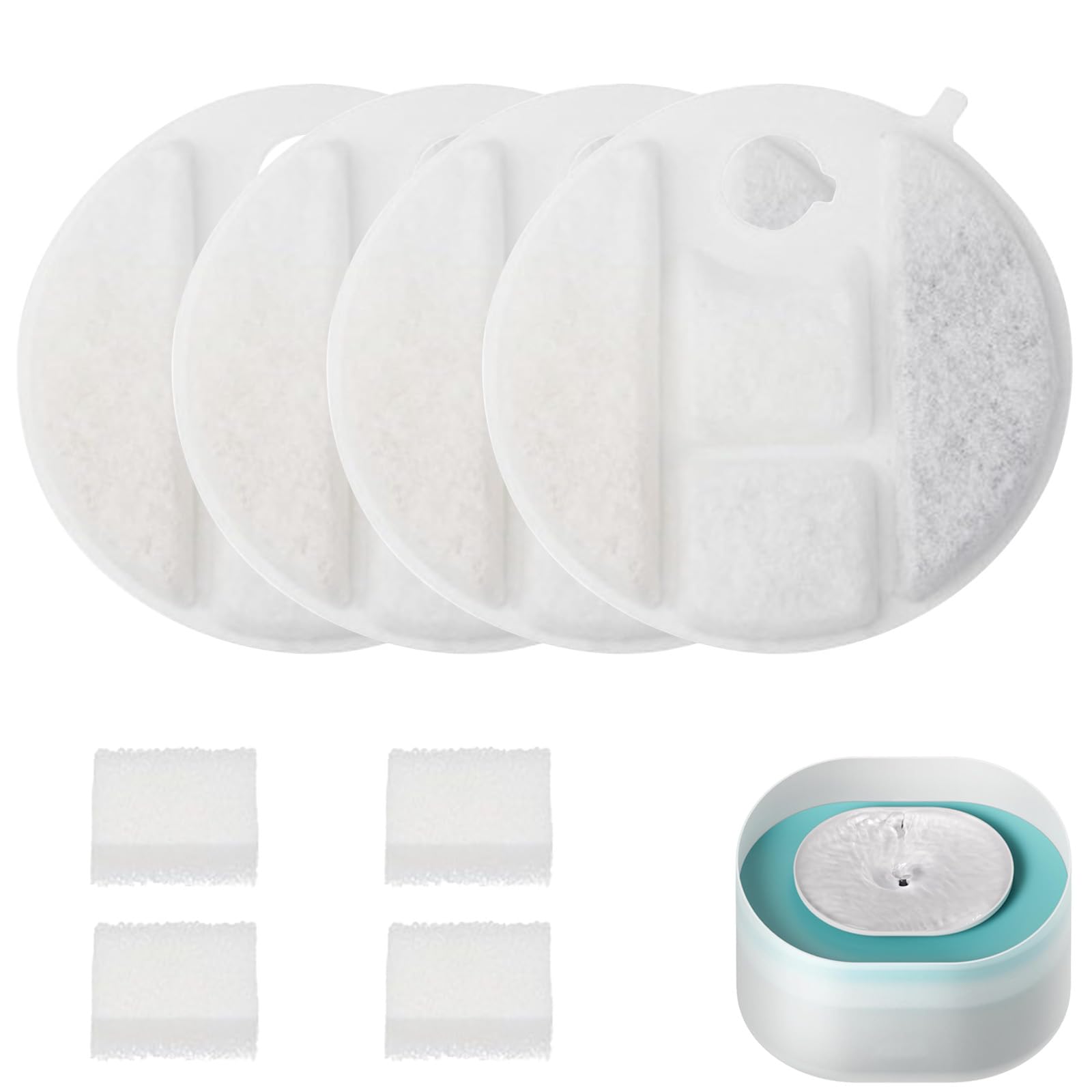 4-Pack Pet Water Fountain Filters,4 Filters & 4 Sponges,Replacement Filter Kit, Purifies Water for Dog Cat Automatic Water Dispenser, Long-Lasting Accessories-image-43