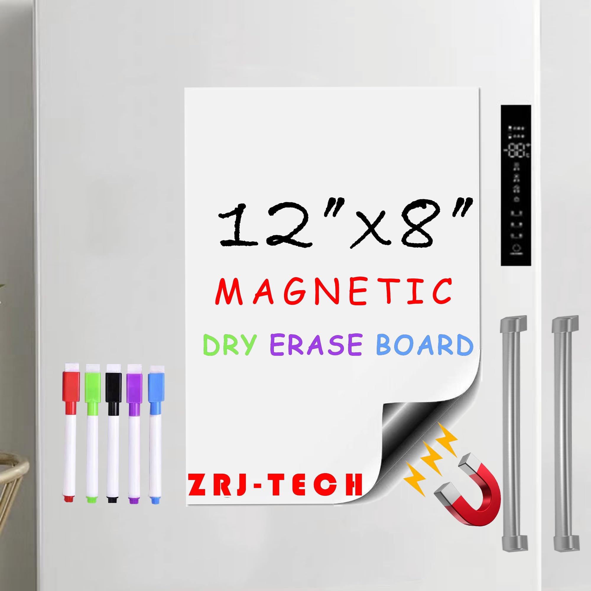 Magnetic Dry Erase White Board for Fridge, 12"x8" Magnetic Whiteboard Notepads, Small Magnetic Dry Erase Board Sheet for Wall, White Board for Kitchen Decor Include 5 Markers
