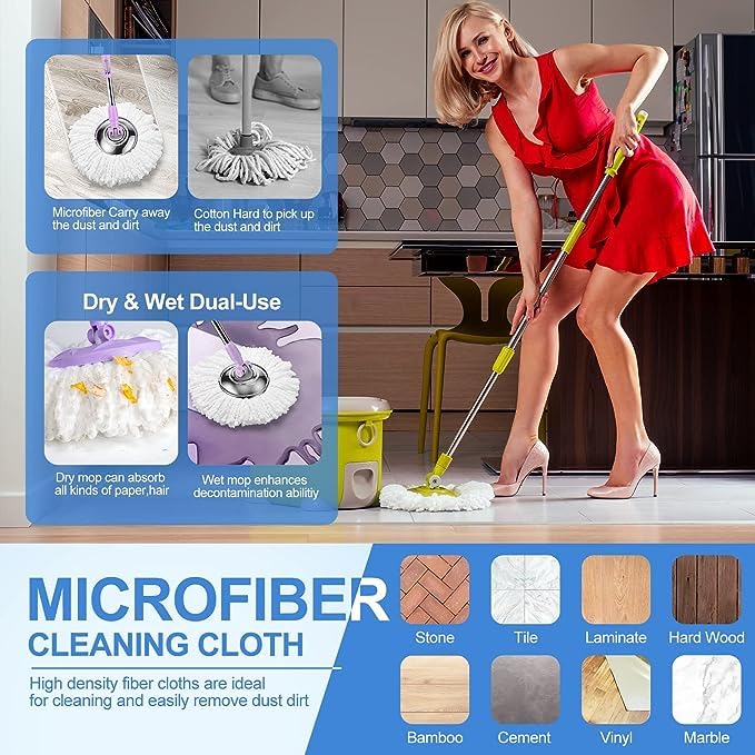 Mop Replacement Head for Hurrica, Mopnad, Cassabel and Other 360 Spin Mop Systems, Microfiber Spin Mop Refills (2pc-White) 3
