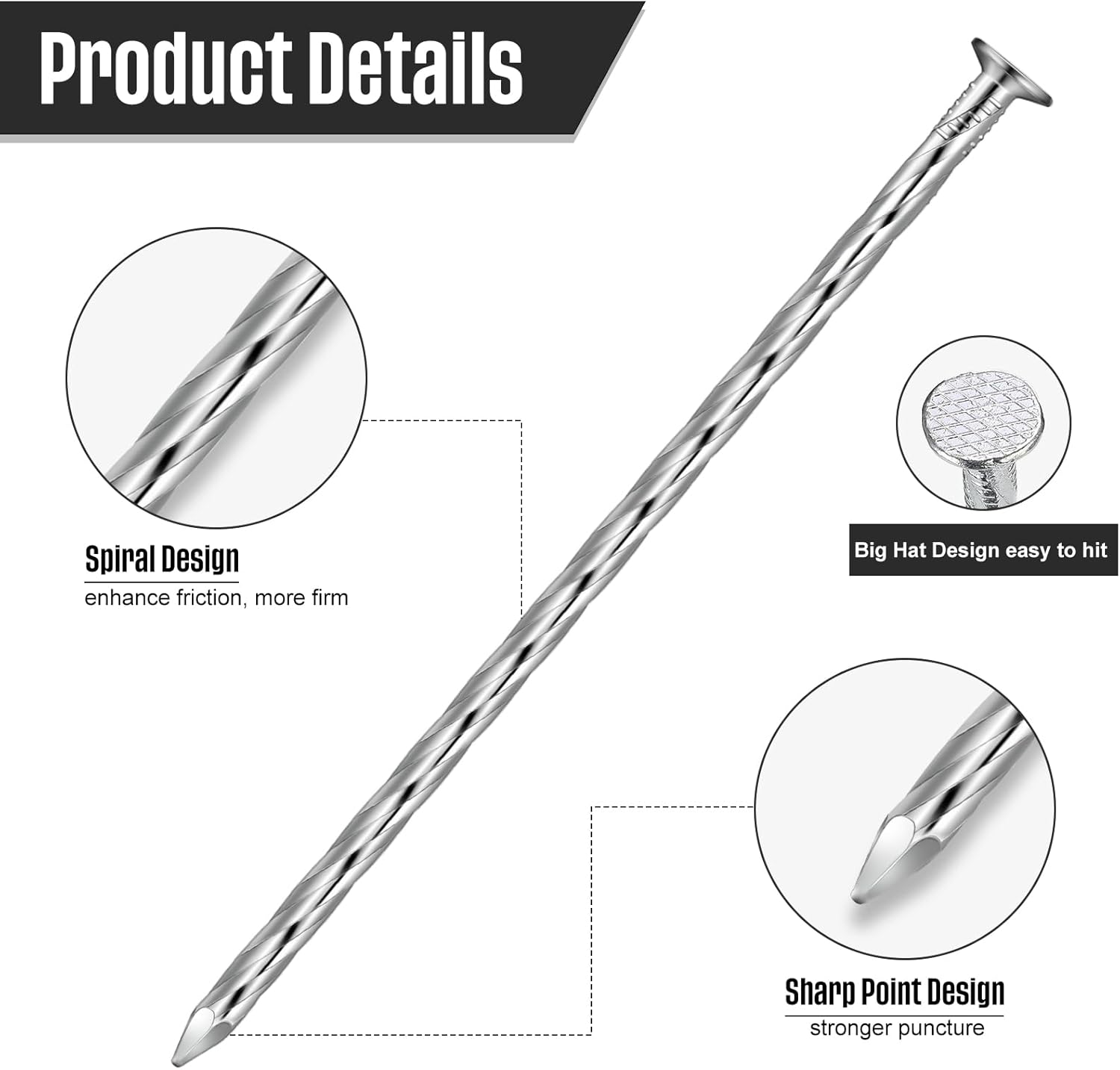 Nuenen 350 Pack 6 Inch Spiral Metal Garden Stakes Landscape Spikes Artificial Turf Stakes Landscape Edging Anchoring Spikes Heavy Duty Galvanized Grass Nails for Artificial Turf Paver Edges (Silver)