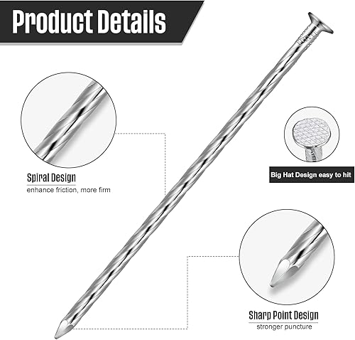 Miniatura 5 de Nuenen Paquete de 500 estacas de metal en espiral de 6 pulgadas, estacas de césped artificial, clavos de césped galvanizado, clavos de anclaje