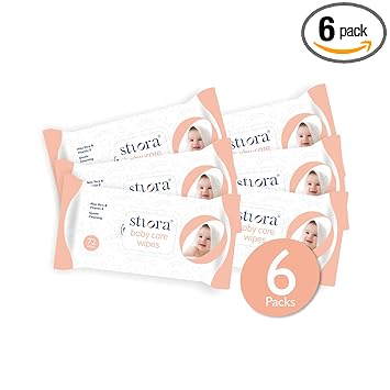 STIORA Baby Wipes Without Lid - 72 Wipes/Pack (Combo Offer Pack of 6) - Aloe Vera and Vitamin E Extract - Soft Cleansing, Moisturizing and Nourishing Skincare Wet Wipes for Babies