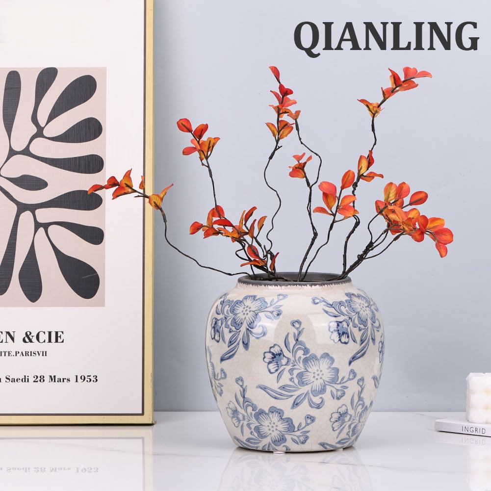 Amazon.co.jp: QIANLING 青と白の花瓶 - 6.75インチ ヴィンテージ