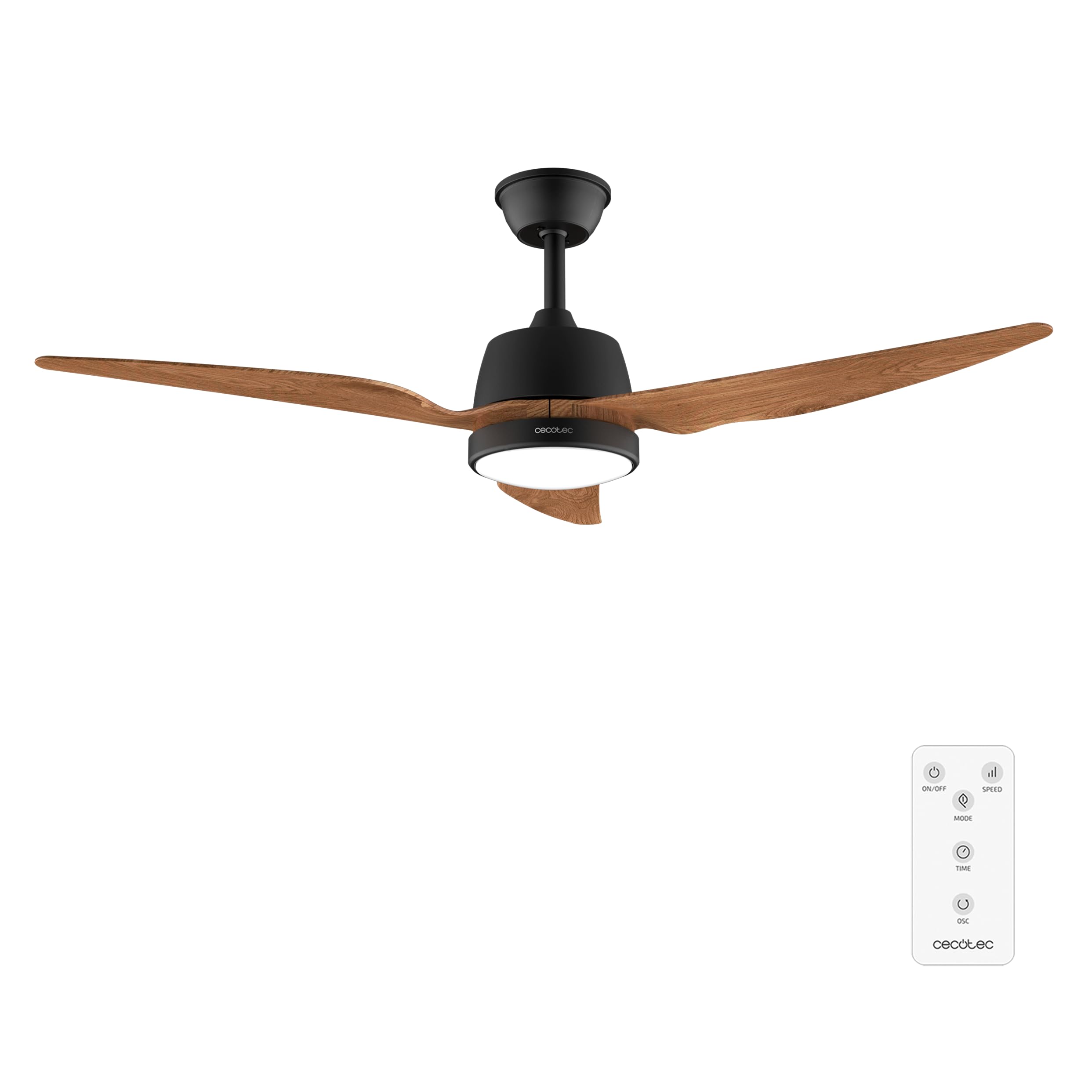 Cecotec Ventilador de Techo con Luz EnergySilence Aero 5250 BlackWood. 62W, Motor de Cobre, 3 Aspas, Diámetro 48", Luz LED 18W, 3 Velocidades, Mando a Distancia, Temporizador y Modo Winter/Summer
