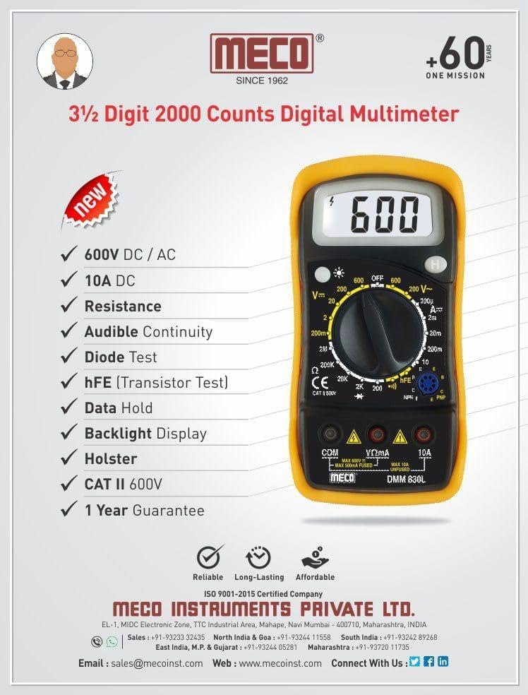 Image of MECO 830L Digital Multimeter | AC /DC Voltage & Current Tester | Resistance Measurement | Pocket Size Electrical Tester with LCD Display | Ideal for Electricians, Technicians