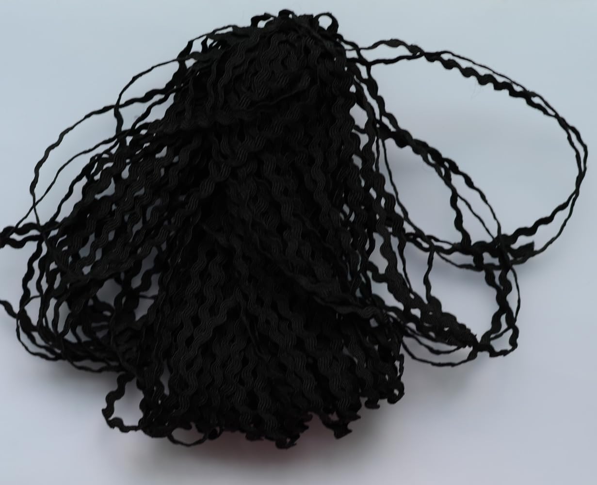 50yards Mini Narrow 3mm Woven Bending Fringe Rick Rack Ribbon RIC Rac Zig Zag Sewing Trims Scrapbooking Dressmaking (Black)