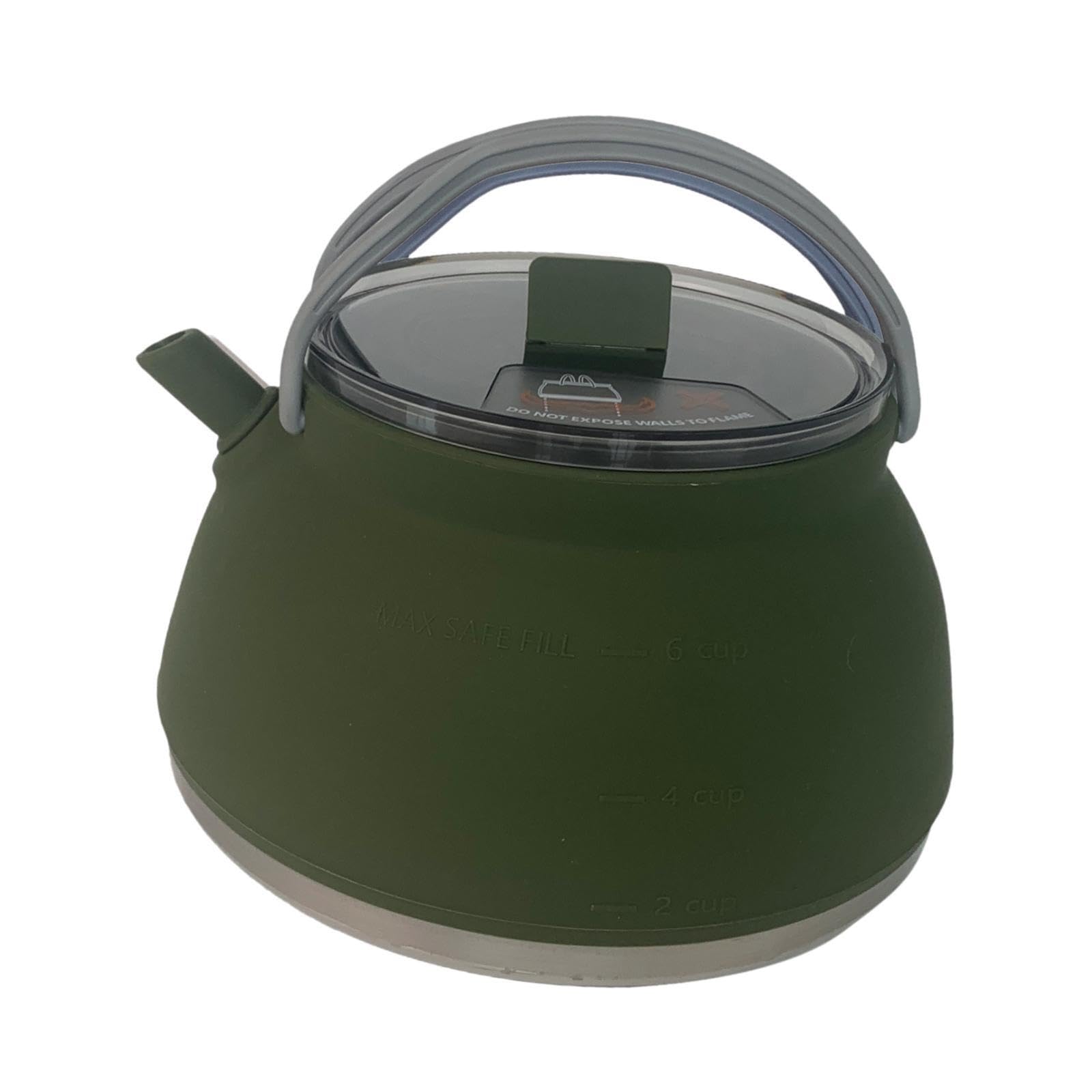 Bollitore per tè e caffè da campeggio all'aperto, leggero, riutilizzabile, pieghevole, pratico, per cucinare, acqua bollente sul fuoco, bollitore da, Verde scuro, 18.2x10.5 cm