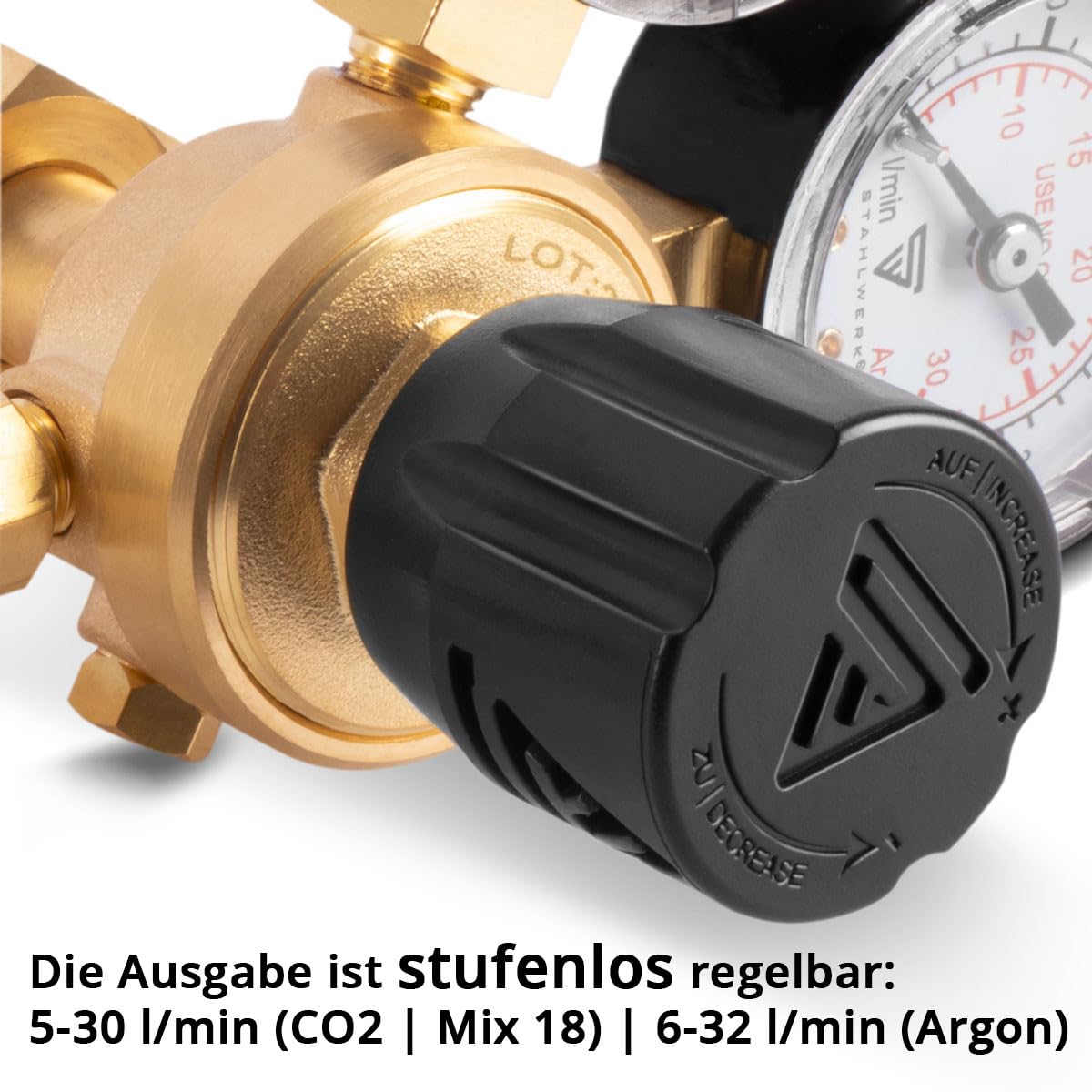 STAHLWERK Mini regulador de presión ST-215 según norma DIN EN ISO 2503 Regulador de presión hasta 200 bar de latón de alta calidad para Argón | CO2 | Mix 18 | gas de protección