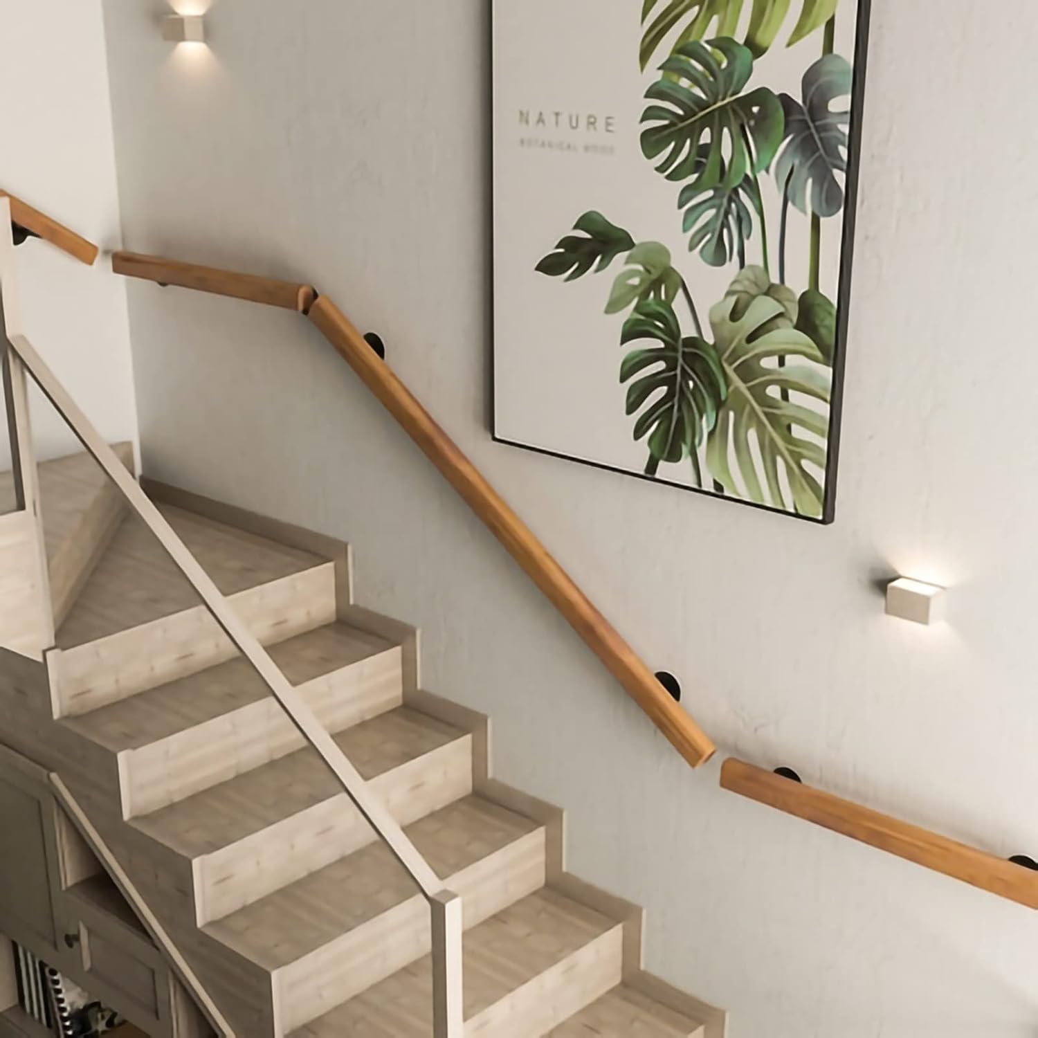 MObyat Stair Handrail Non-Slip Handrail with Iron Pipe Brackets Complete Kit. for Indoors and Outdoors, Wooden Stairs Staircase Handrail, Corridor Non-Slip Stair Railings Support Rod/100C