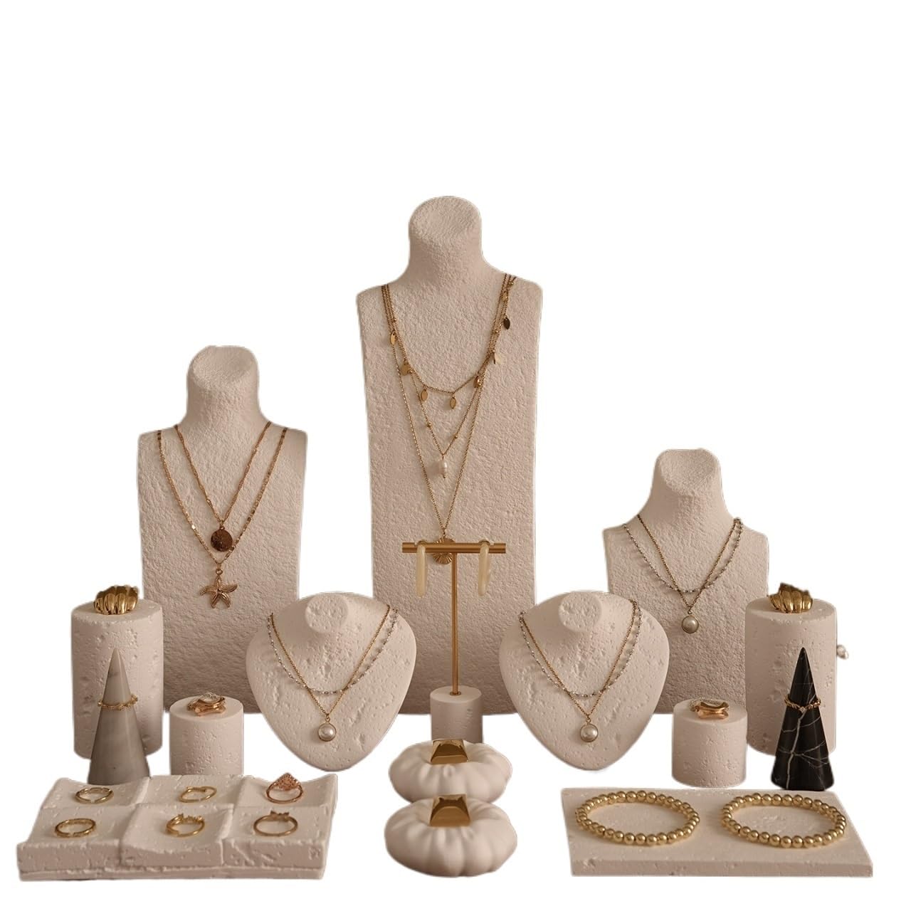 CJHFR472SG Jewelry Organizer Stands White Gypsum Jewelry Display Stands, Mannequin Necklace Earring Ring Tray Organizer Jewelry Display Stand(Small)