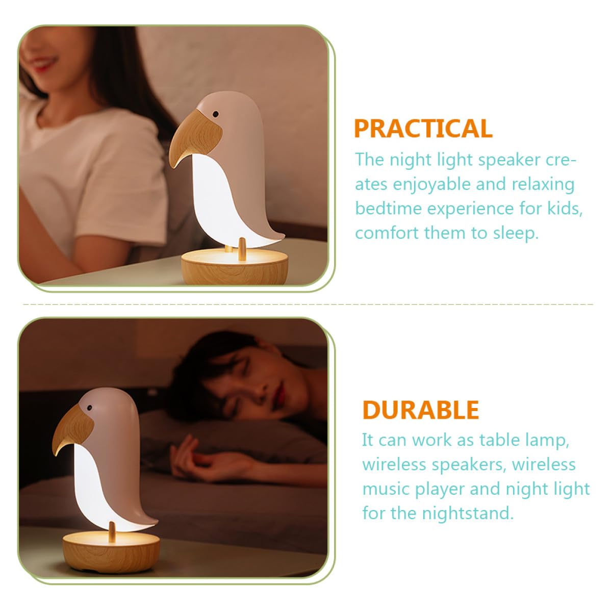 Veilleuse pour Garçon et Filles en Bois Haut-parleur sans Fil, Lampe de Chevet Dimmable Rose en Abs pour Chambre et Salon, Batterie 1200mah Rechargeable