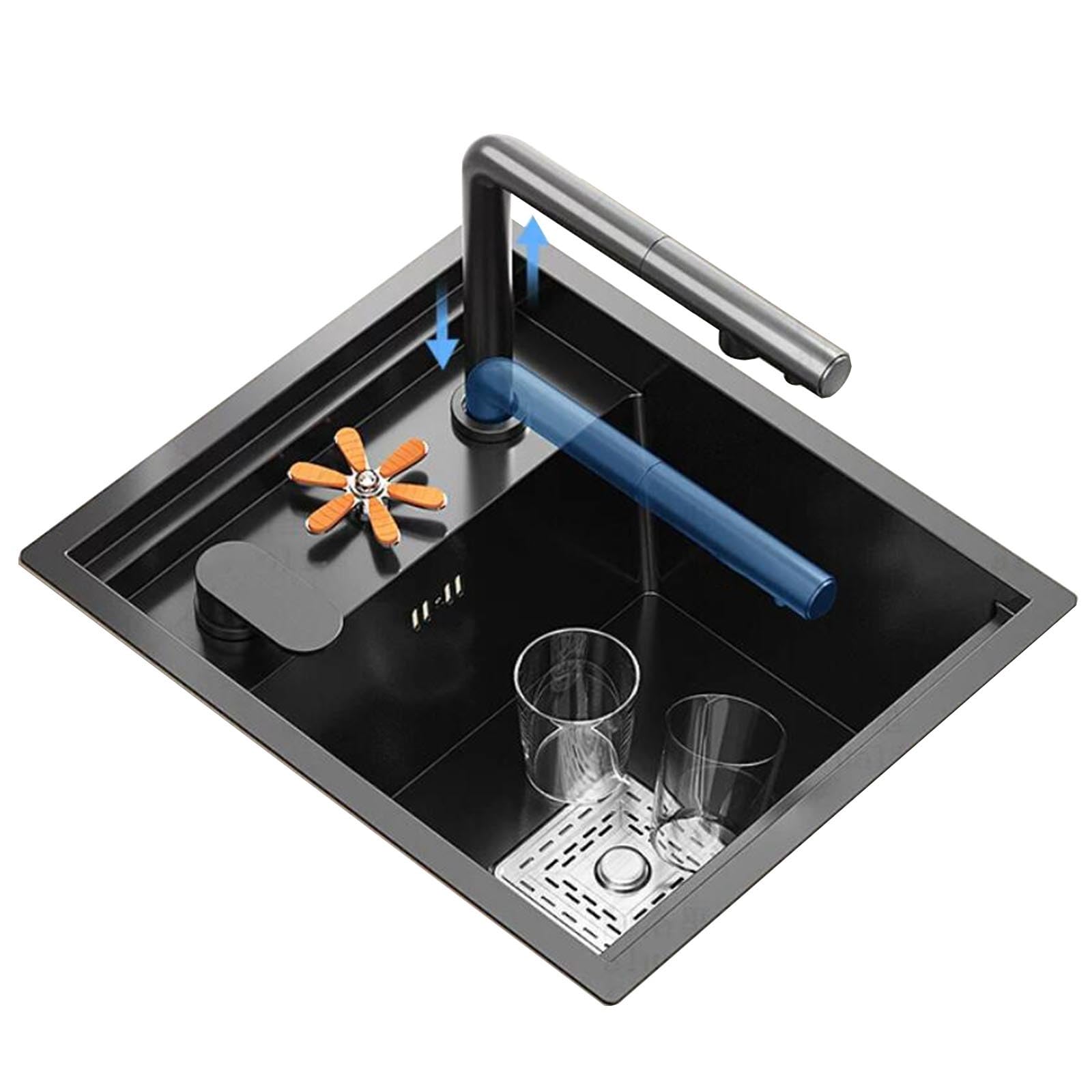 WDSOPK Stainless Steel Invisible Single Bowl Sink with Faucet Cover for Bar RV Hidden Siphon Design Outdoor Washing Basin for Cup Washer