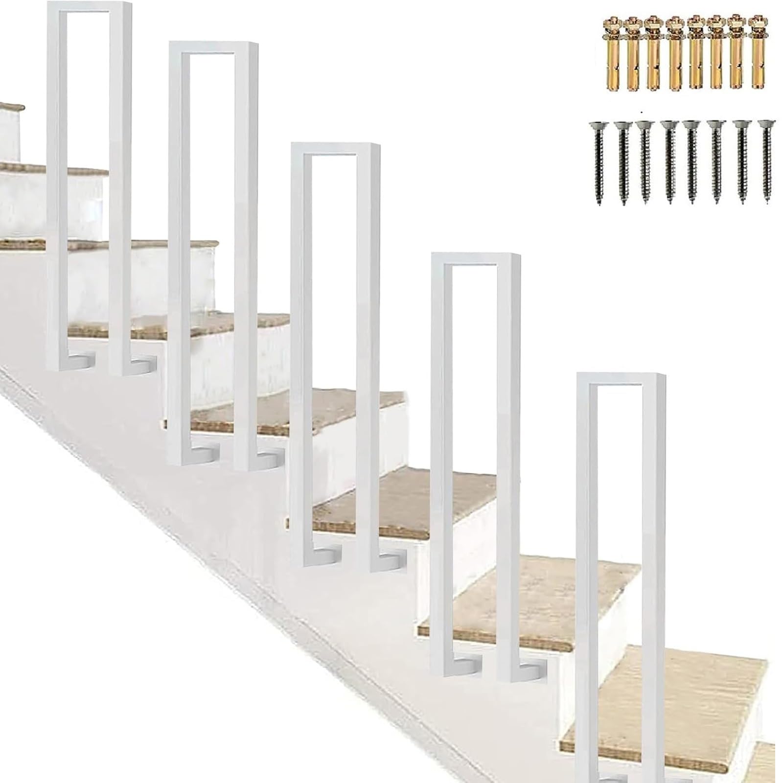Zyntho White U-Shaped Stair Rail, Hand Rails For Outdoor Steps, 1.1/1.4/1.6/2.1/2.4/2.7/2.9/3.1/3.3Ft Stair Railing Indoor, Wrought Iron Railing For Stairs Garden Loft Corridor(70Cm/2.2Ft)